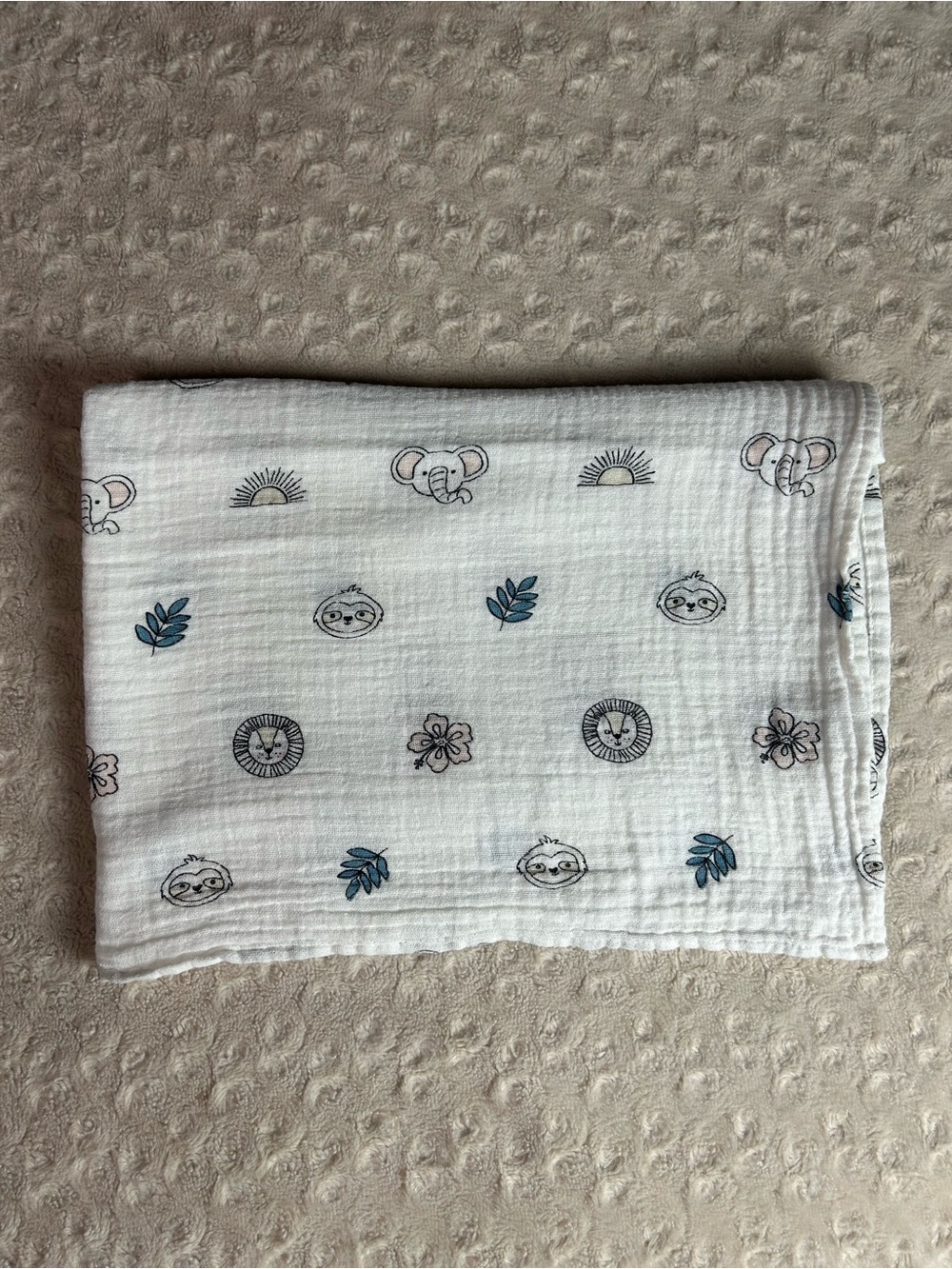 Walgreens Baby Swaddle Blanket Sloth Lion Elephant Flower Sun Leaf White Black